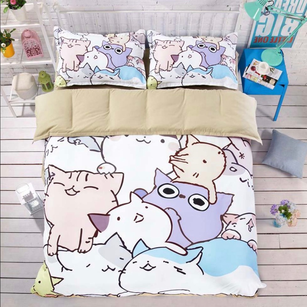 Colorful Kawaii Cat Duvet Bed Cover & Pillow Cases